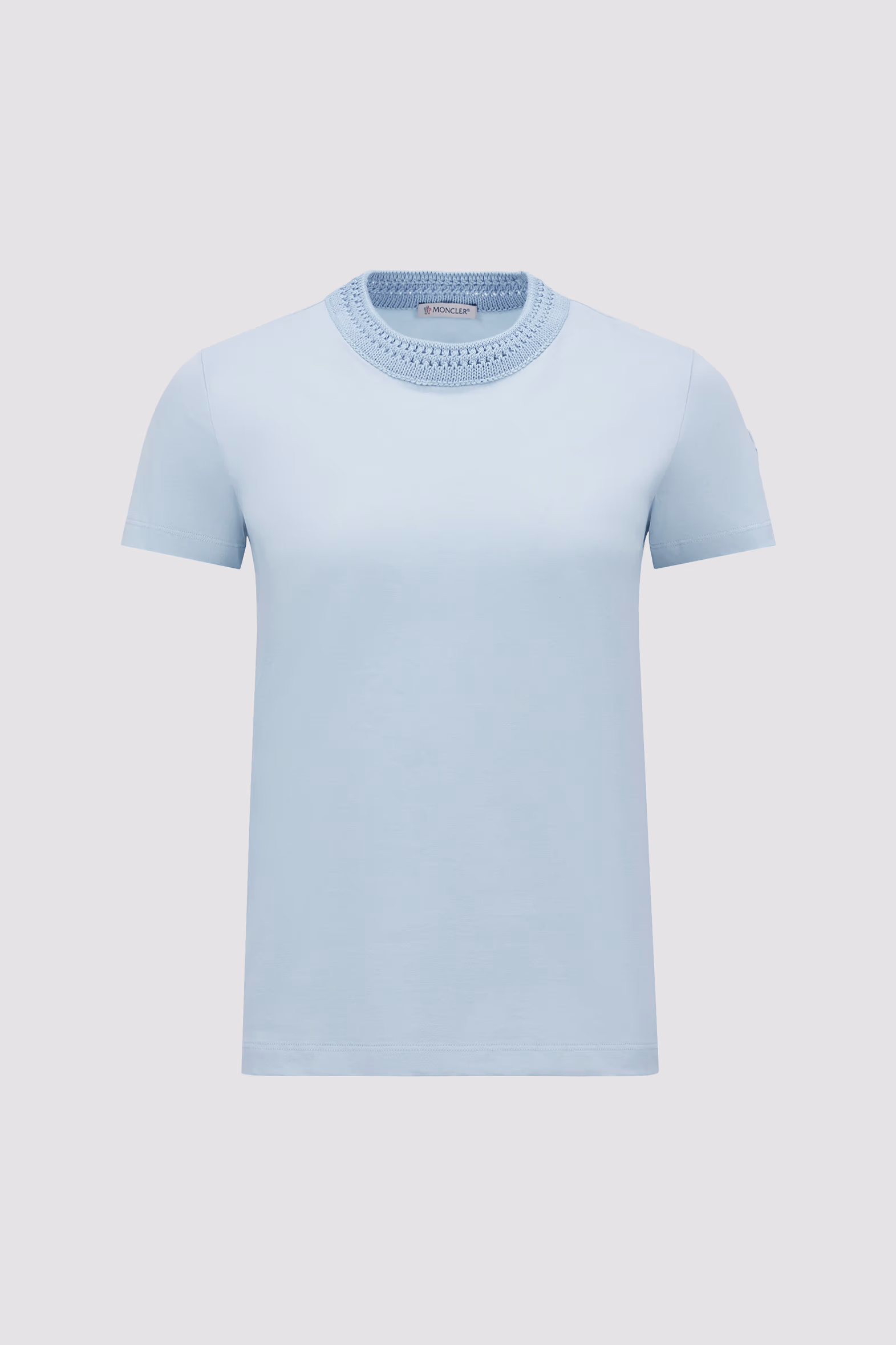 Crochet Accent Cotton T-Shirt Women Light Blue Moncler 2